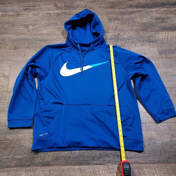 Nike Dri Fit Hoodie Men Large Swoosh Logo Work Shirt Blue Front Kangroo Pocket - Picture 6 of 12